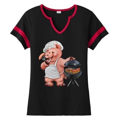 BBQ Pig Grilling Ladies Halftime Notch Neck Tee