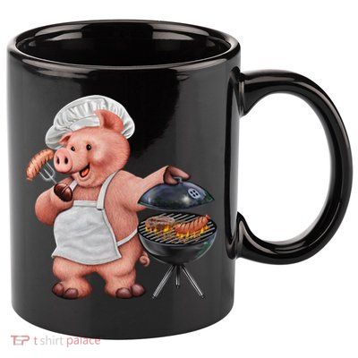 BBQ Pig Grilling 11oz C Handle Ceramic Mug