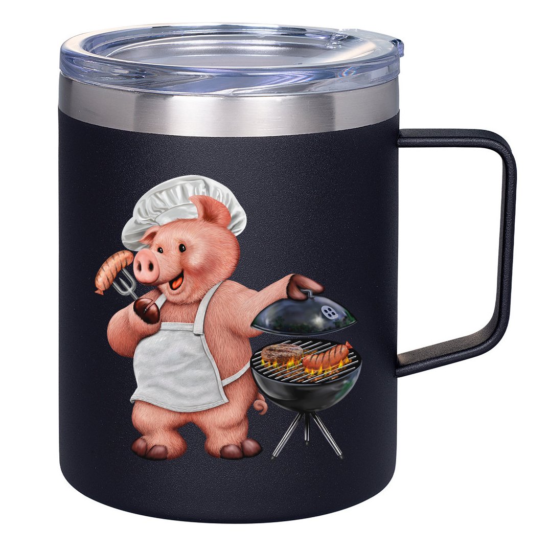 BBQ Pig Grilling 12oz Stainless Steel Coffee Mug