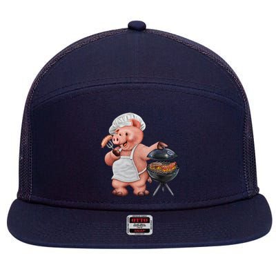 BBQ Pig Grilling 7 Panel Mesh Trucker Snapback Hat