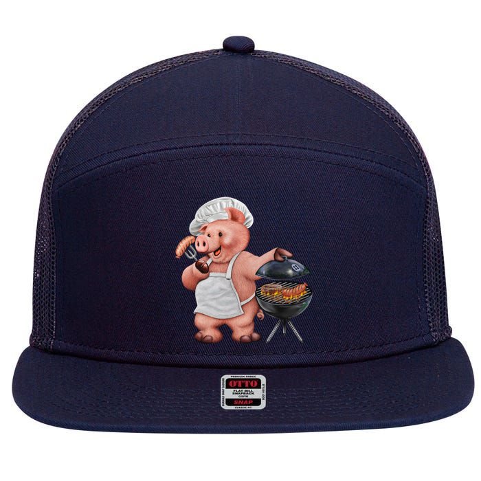 BBQ Pig Grilling 7 Panel Mesh Trucker Snapback Hat