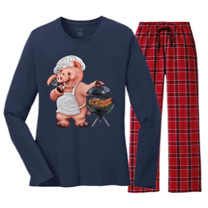 BBQ Pig Grilling Women's Long Sleeve Flannel Pajama Set 