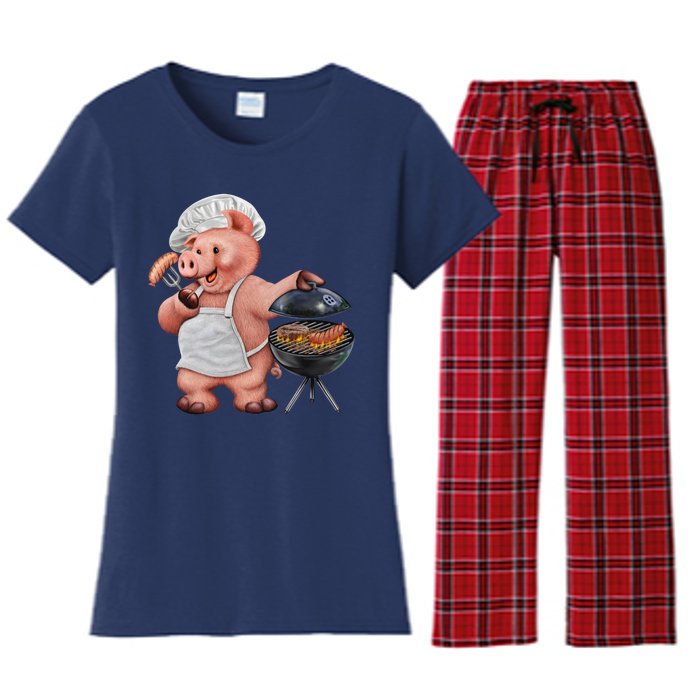 BBQ Pig Grilling Women's Flannel Pajama Set