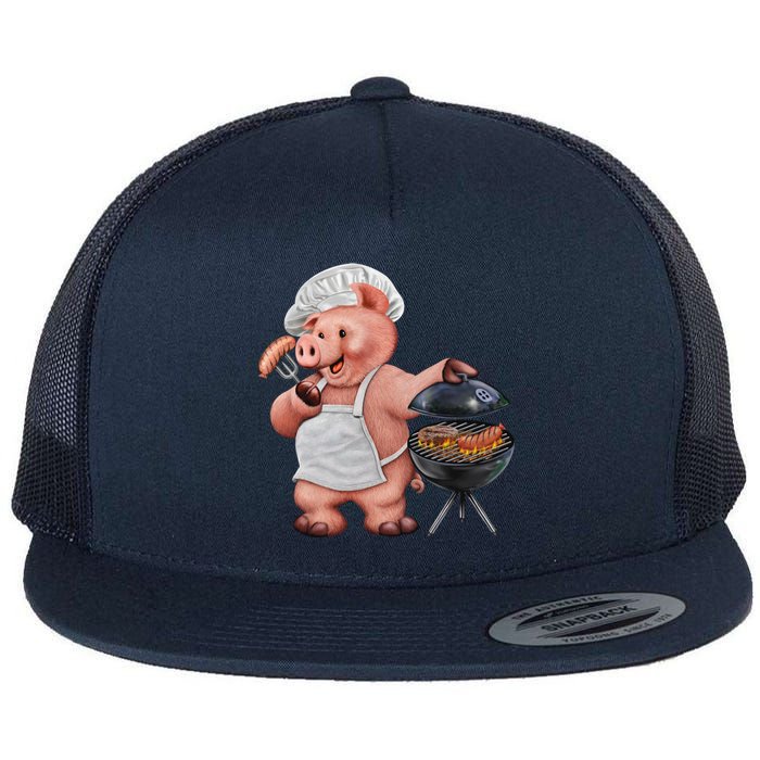 BBQ Pig Grilling Flat Bill Trucker Hat