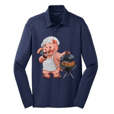 BBQ Pig Grilling Silk Touch Performance Long Sleeve Polo