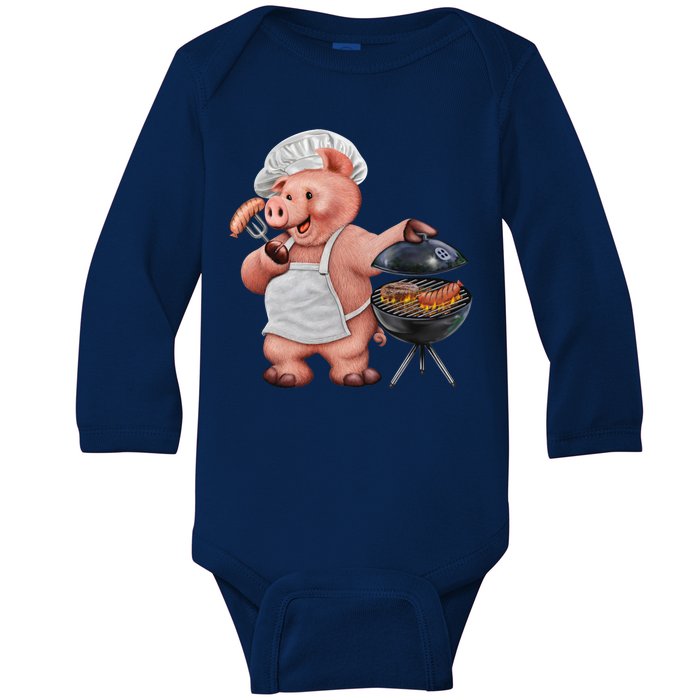 BBQ Pig Grilling Baby Long Sleeve Bodysuit