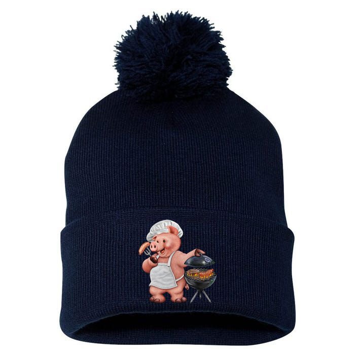 BBQ Pig Grilling Pom Pom 12in Knit Beanie