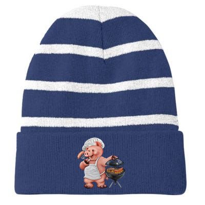 BBQ Pig Grilling Striped Beanie with Solid Band