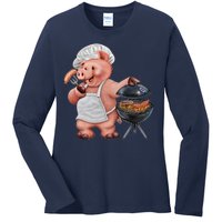 BBQ Pig Grilling Ladies Long Sleeve Shirt