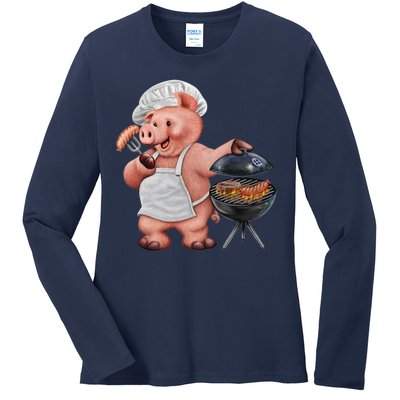 BBQ Pig Grilling Ladies Long Sleeve Shirt