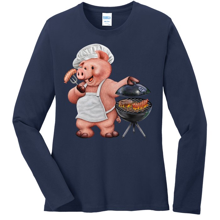 BBQ Pig Grilling Ladies Long Sleeve Shirt