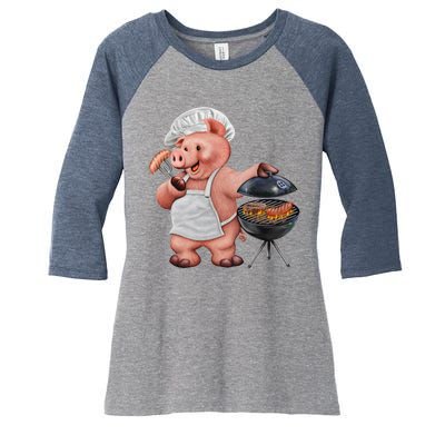 BBQ Pig Grilling Women's Tri-Blend 3/4-Sleeve Raglan Shirt