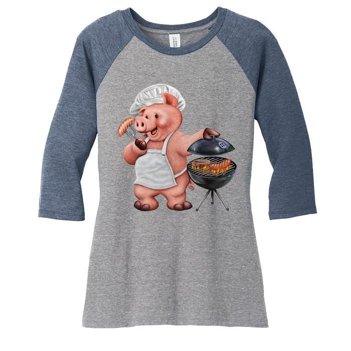 BBQ Pig Grilling Women's Tri-Blend 3/4-Sleeve Raglan Shirt