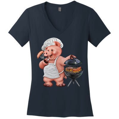 BBQ Pig Grilling Women's V-Neck T-Shirt