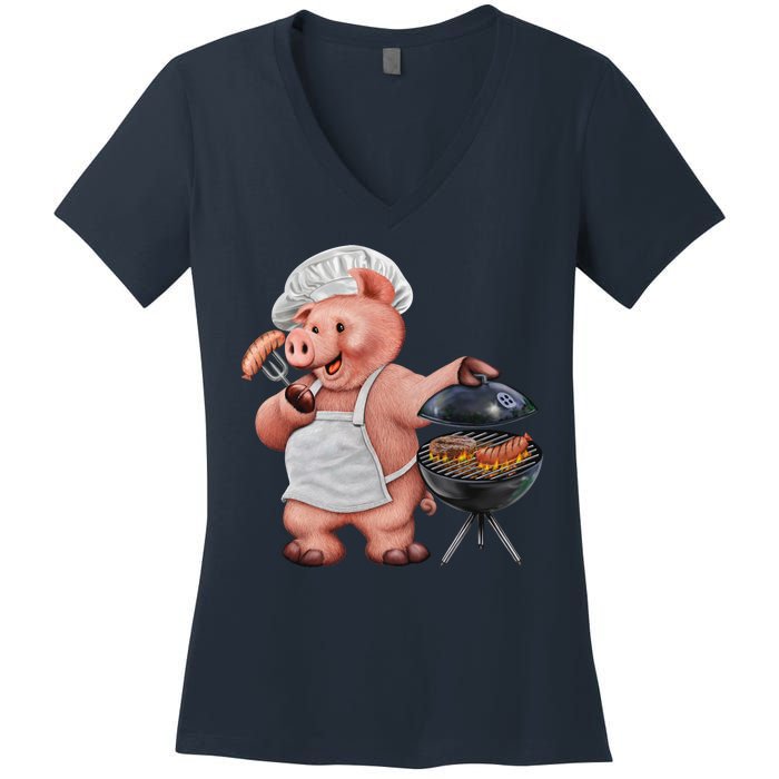 BBQ Pig Grilling Women's V-Neck T-Shirt