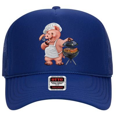 BBQ Pig Grilling High Crown Mesh Back Trucker Hat