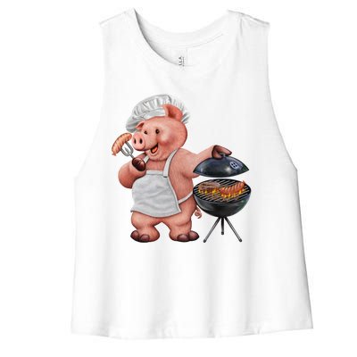 BBQ Pig Grilling Women's Racerback Cropped Tank