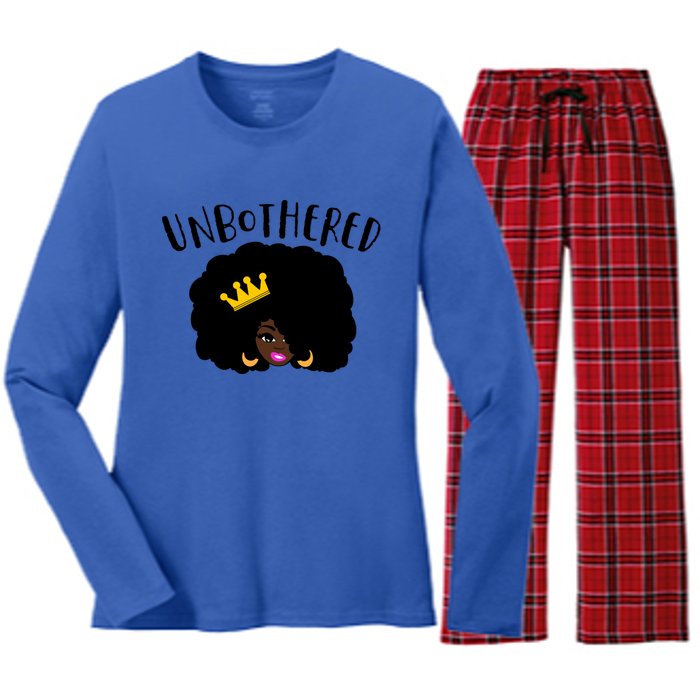 Beautiful Black Queen Afro Crown Unbothered Brown Skin Queen Gift Women's Long Sleeve Flannel Pajama Set 