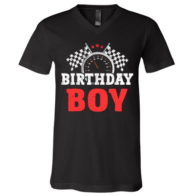 Birthday Boy Race Car Racing Car Driver Birthday Crew V-Neck T-Shirt