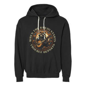 Bluegrass Banjo Raccoon Trouble Departs Bluegrass Music Garment-Dyed Fleece Hoodie