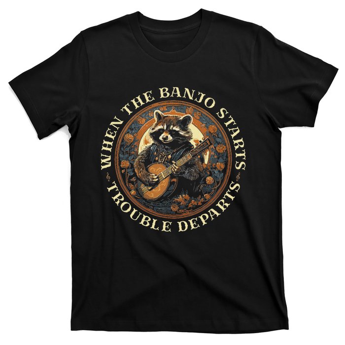 Bluegrass Banjo Raccoon Trouble Departs Bluegrass Music T-Shirt