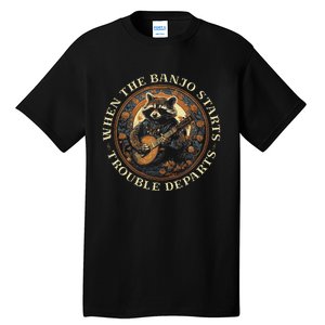 Bluegrass Banjo Raccoon Trouble Departs Bluegrass Music Tall T-Shirt