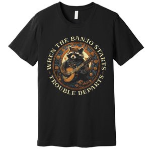 Bluegrass Banjo Raccoon Trouble Departs Bluegrass Music Premium T-Shirt