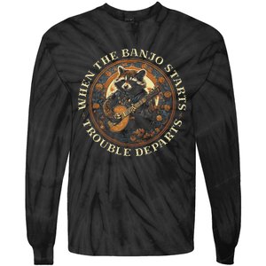 Bluegrass Banjo Raccoon Trouble Departs Bluegrass Music Tie-Dye Long Sleeve Shirt