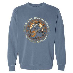 Bluegrass Banjo Raccoon Trouble Departs Bluegrass Music Garment-Dyed Sweatshirt