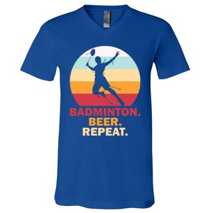 Badminton Beer Repaet Badminton Cool Gift V-Neck T-Shirt