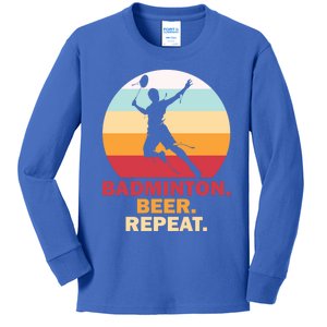 Badminton Beer Repaet Badminton Cool Gift Kids Long Sleeve Shirt