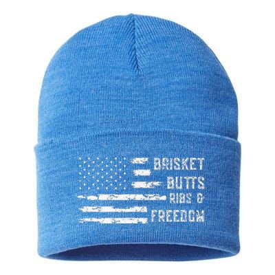 Brisket Butts Ribs And Freedom BBQ American Flag Sustainable Knit Beanie