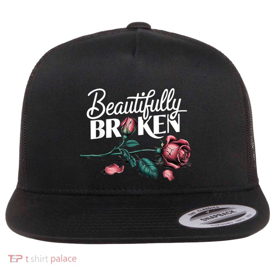 Beautifully Broken Rose Flat Bill Trucker Hat