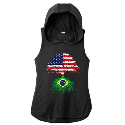 Brazil Brasil Roots Brazilian American Immigrant Ladies PosiCharge Tri-Blend Wicking Draft Hoodie Tank