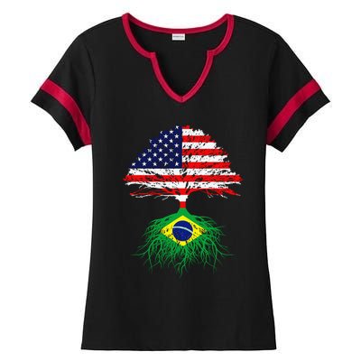 Brazil Brasil Roots Brazilian American Immigrant Ladies Halftime Notch Neck Tee