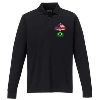 Brazil Brasil Roots Brazilian American Immigrant Performance Long Sleeve Polo