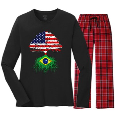 Brazil Brasil Roots Brazilian American Immigrant Women's Long Sleeve Flannel Pajama Set 