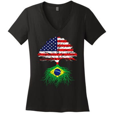 Brazil Brasil Roots Brazilian American Immigrant Women's V-Neck T-Shirt