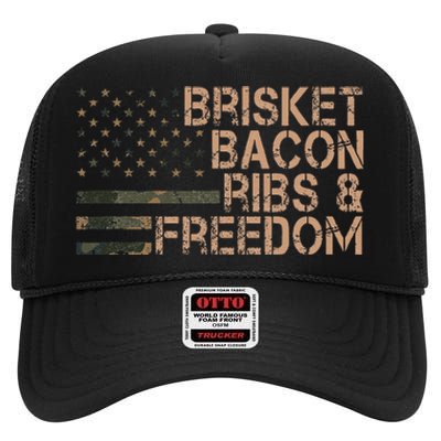 Brisket Bacon Ribs & Freedom Grill Bbq Funny Meat Smoking High Crown Mesh Back Trucker Hat