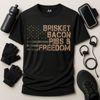 Brisket Bacon Ribs & Freedom Grill Bbq Funny Meat Smoking Cooling Performance Crew T-Shirt