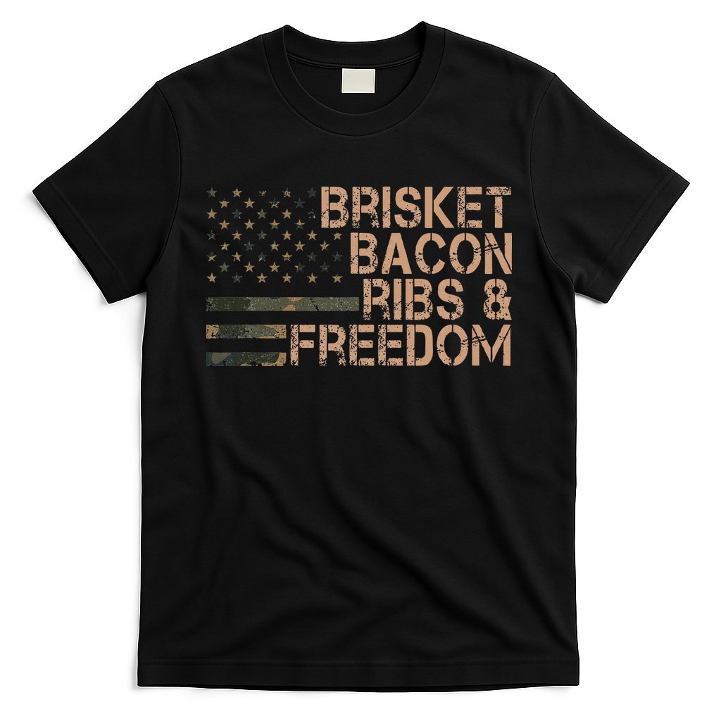 Brisket Bacon Ribs & Freedom Grill Bbq Funny Meat Smoking T-Shirt