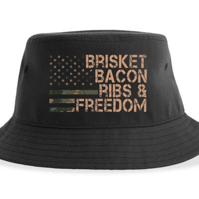 Brisket Bacon Ribs & Freedom Grill Bbq Funny Meat Smoking Sustainable Bucket Hat