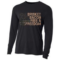 Brisket Bacon Ribs & Freedom Grill Bbq Funny Meat Smoking Cooling Performance Long Sleeve Crew
