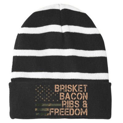 Brisket Bacon Ribs & Freedom Grill Bbq Funny Meat Smoking Striped Beanie with Solid Band