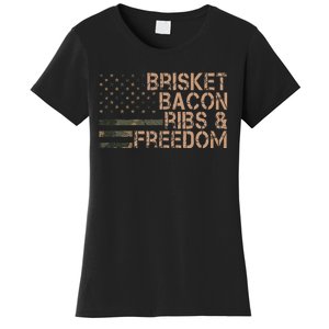 Brisket Bacon Ribs & Freedom Grill Bbq Funny Meat Smoking Women's T-Shirt