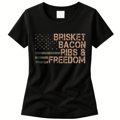 Brisket Bacon Ribs & Freedom Grill Bbq Funny Meat Smoking Womens T-Shirt