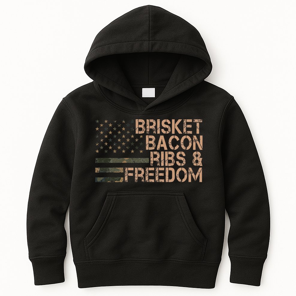 Brisket Bacon Ribs & Freedom Grill Bbq Funny Meat Smoking Kids Hoodie