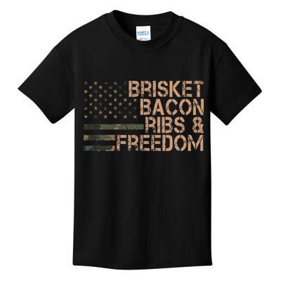 Brisket Bacon Ribs & Freedom Grill Bbq Funny Meat Smoking Kids T-Shirt