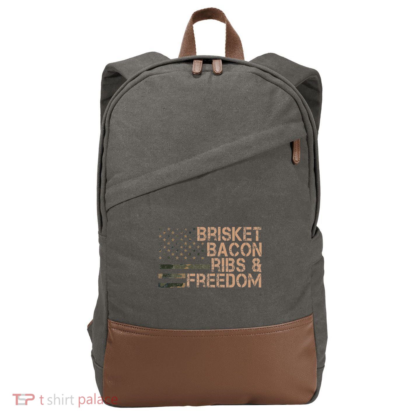 Brisket Bacon Ribs & Freedom Grill Bbq Funny Meat Smoking Cotton Canvas Backpack