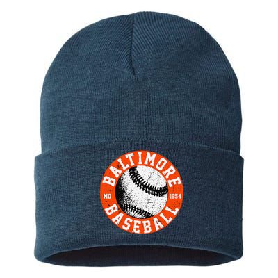 Baltimore Baseball Retro Vintage Design Baseball Lover Sustainable Knit Beanie